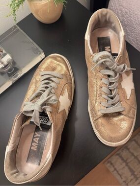 Golden Goose Gold Metallic Low-Top Sneakers Size 39, 9